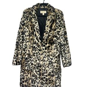 Michael Kors‎ Leopard Print Faux Fur Coat Size 10 Brown Black Trendy